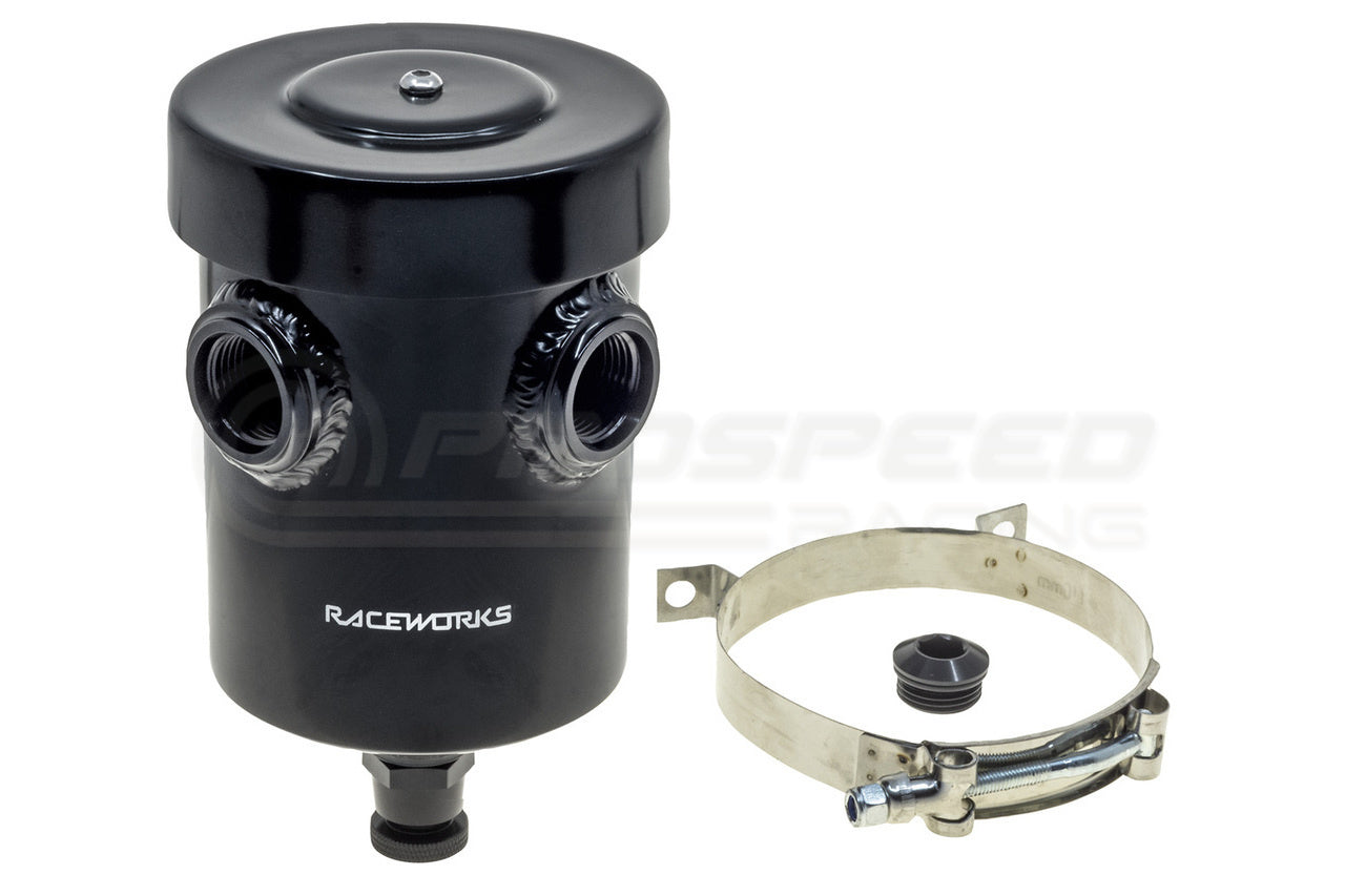 Raceworks Internal Breather Aluminium Catch Can Y-Ports with Drain Tap Black 1L