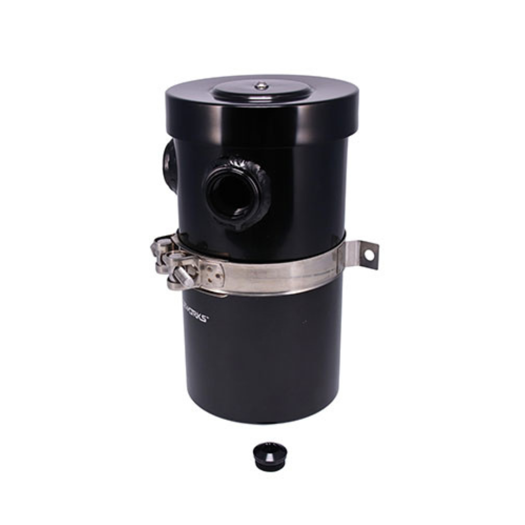 Raceworks Internal Breather Aluminium Catch Can Straight-Ports with Drain Tap Black - 1L