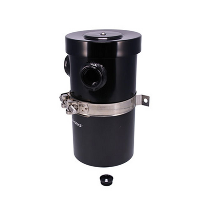 Raceworks Internal Breather Aluminium Catch Can Straight-Ports with Drain Tap Black - 1L